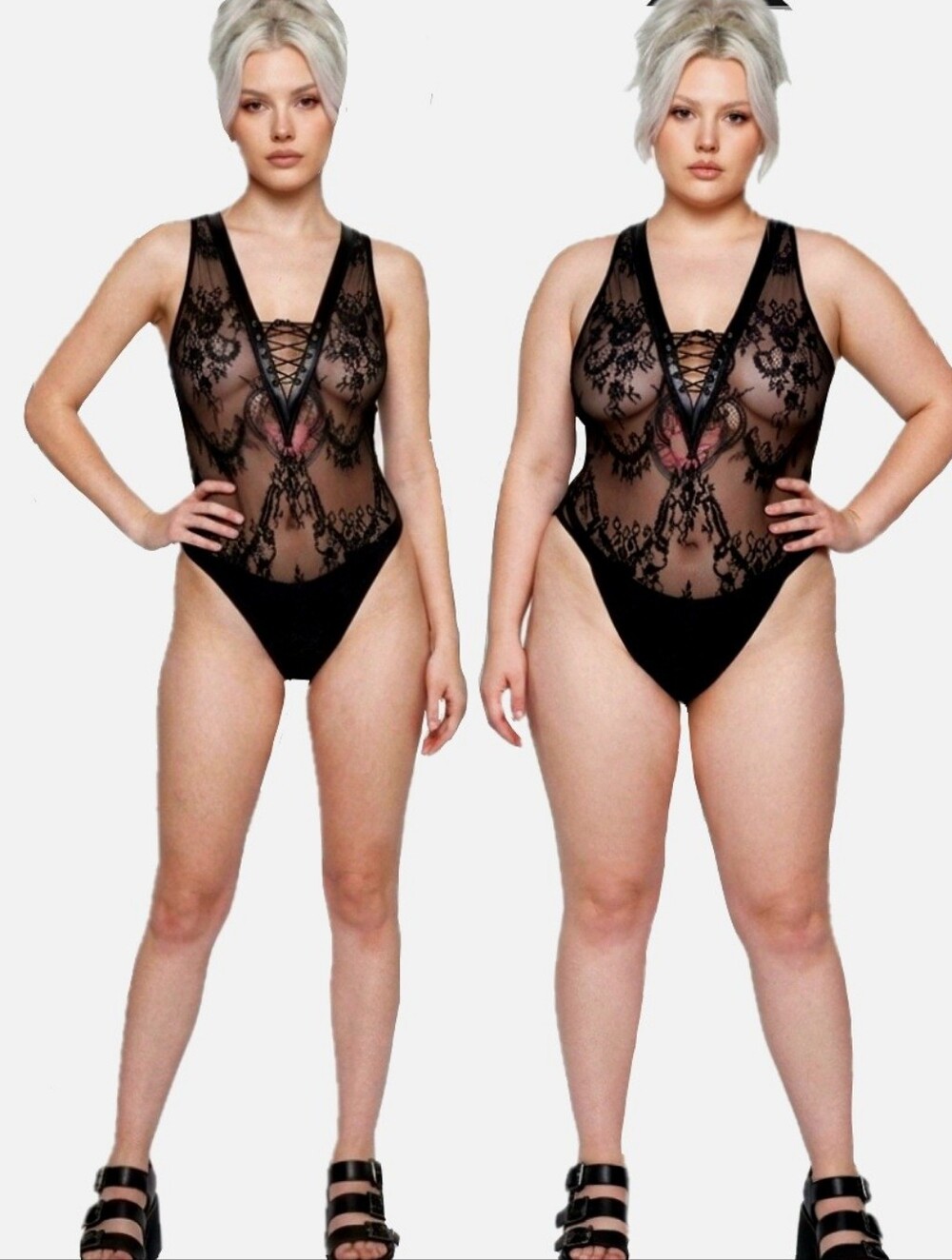 Killstar Desert Rose blk lace pvc trim lace corset sexy sheer bodysuit XXL NWT